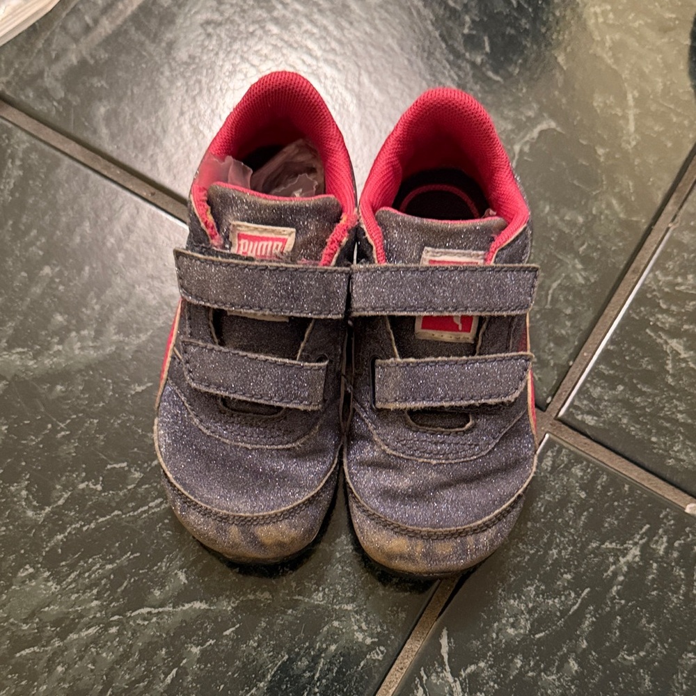 Puma Kids Navy and Red Double-Strap Sneakers